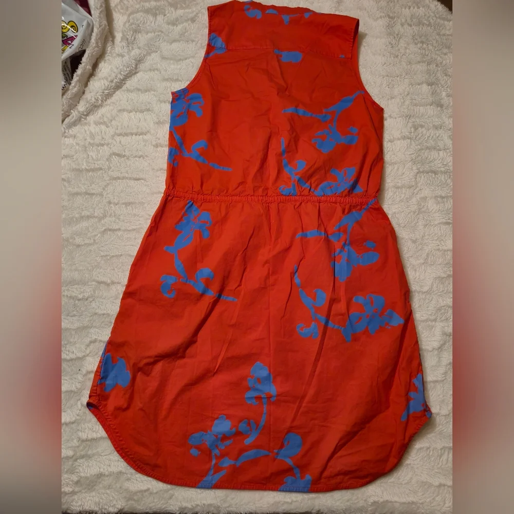 Tory Burch Orange Mini Dress with‎ Blue Floral Design